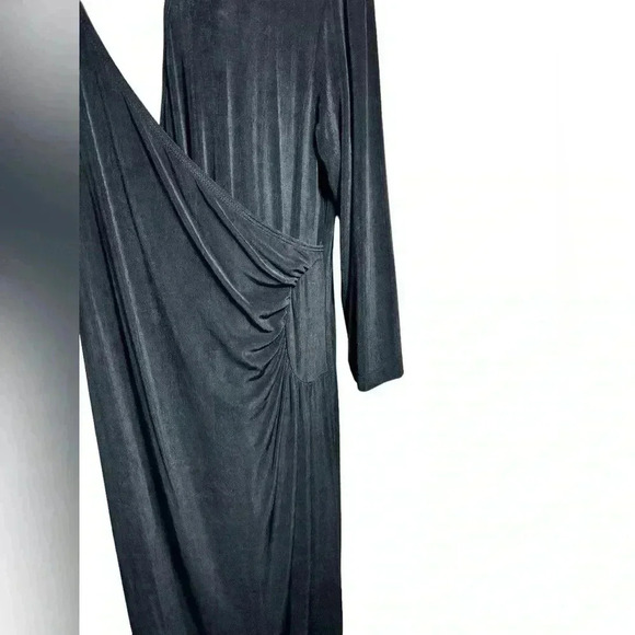 Chicos Travelers 2 Faux Wrap Dress Size Large Black Knit V-neck 3/4 Sleeves - Picture 5 of 11